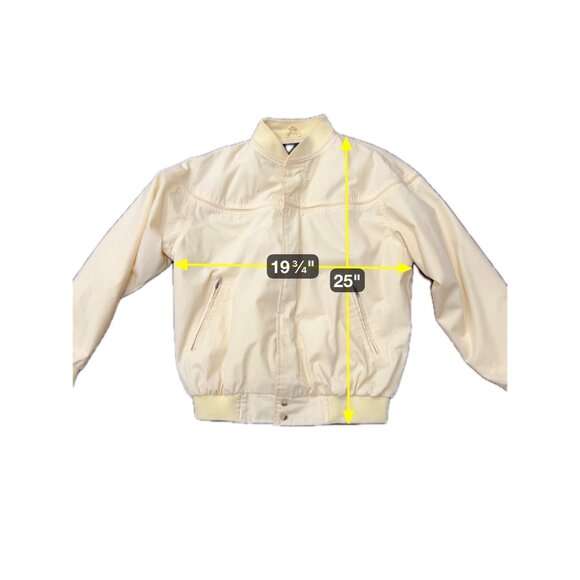 Vintage Windbreaker Ivory Bomber Jacket Zip Pockets and Ribbed Hem SZ Medium - Picture 9 of 9